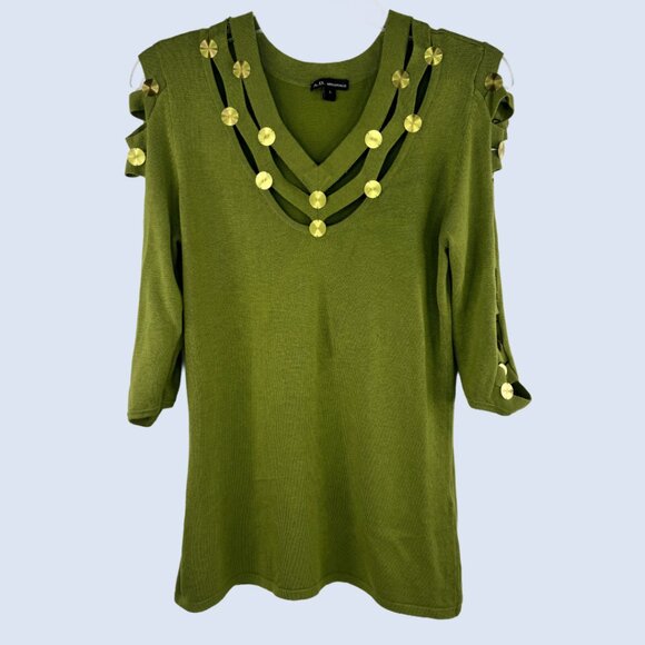 Women's Green Cutout Sweater Size :L - Picture 1 of 2